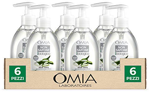 Omia Ecobio Aloe Vera Flüssigseife für Gesicht und Hände, feuchtigkeitsspendend und beruhigend, ideal für trockene und empfindliche Haut, dermatologisch getestet, nickelfrei, Kobaltfrei, 6 Stück à 300