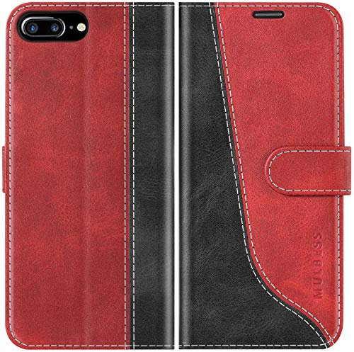 Mulbess Coque pour iPhone 8 Plus/iPhone 7 Plus, Etui a Rabat, Housse en Cuir, Pochette de Protection Portefeuille, Élégant Vin Rouge