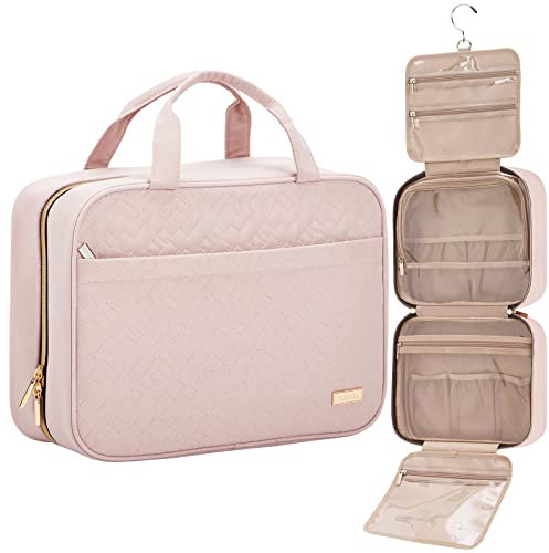 NISHEL Reise-Kulturbeutel für Frauen, tragbarer Organizer zum Aufhängen für Shampoo, Conditioner, Pinsel-Set, Make-up-Zubehör, große Größe, Rosa