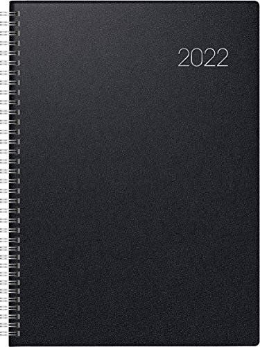 BRUNNEN 1078765902 Buchkalender Modell 787, A 4, 1 Seite = 1 Tag, 21,0 x 29,7 cm, Balacron-Einband schwarz, Kalendarium 2022, Wire-O-Bindung