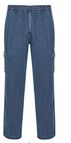 Kendindza Herren Hose Mit Gummizug - Jeans, Schlupfjeans, Herrenhose Mit Gummibund - Bequeme Jeans Mit Gummibund - Schlupfhose Blau, L