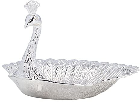 Hapivida Dekorativ Pfau Obstschalen, Elegant und Schönes Metall Peacock Snack Teller, Zinklegierung Obstkorb für Trocken Früchte Nüsse Süßigkeiten Dessert Obst Schokolade Aufbewahrung(Silber)