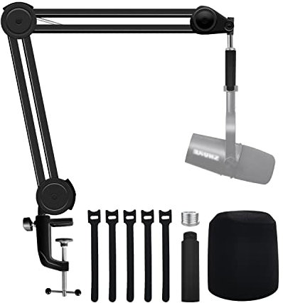 Boseen Mikrofonarm mit Pop-Filter für MV7, strapazierfähiger, verstellbarer Aufhängungsausleger, Scherenständer mit Mikrofon-Schaumstoff-Windschutzscheibe und Verlängerungsrohr, kompatibel mit MV7