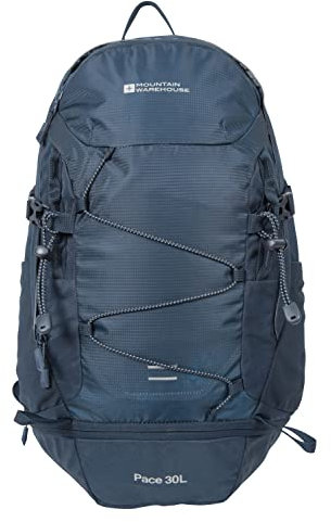 Mountain Warehouse Pace 30L Rucksack - Hydration Compatible Backpack, Airflow Back System Rucksack, Packaway Rain Cover - For Travelling, Camping, Hiking Navy