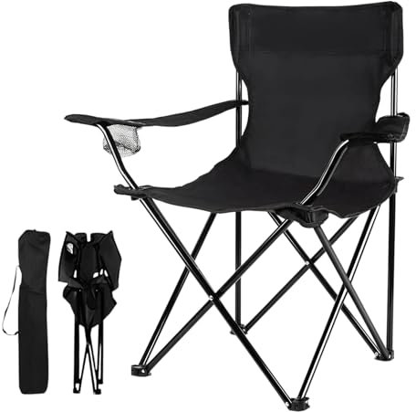 TIENDA EURASIA - Silla Plegable de Camping, 50x50x80 cm, Ideal para Camping o Pesca, Estructura de Acero Resistente, Negro, Asiento de Lona Impermeable, Incluye Funda para Transportar