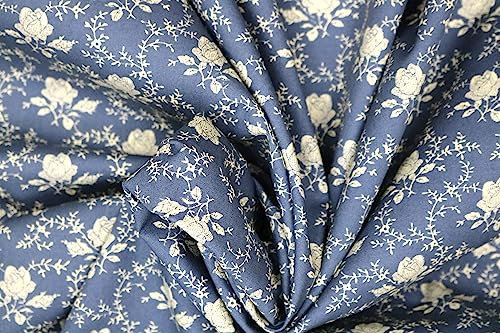 Pyrhan 100% Cotton Poplin by Rose & Hubble | Artistic Rose Floral Printed Cotton Fabric by The Metre UK |114 Cm | Crafting & Dressmaking Fabric |Dress Fabric Material for Sewing Dressmaking (Navy)
