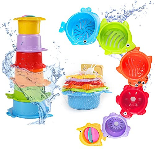 Baby Stacking Cups Plastic Cups Toddler Bath Toys Stack Cup Baby Toy Activity Nesting Cup 6 Set ((Multicolour Cups # 02))
