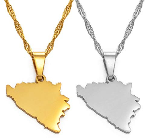 MTCDBD Bosnien Und Herzegowina Karte Halskette Für Unisex Schmuck, Bosna Herzegowina Karte Anhänger Partykleid Zubehör Ethnischen Stil, Charm Patriotisches Symbol Halskette Geschenk