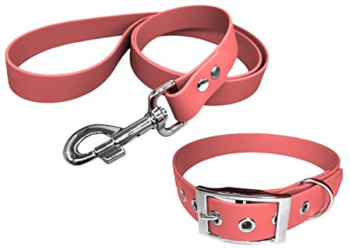 Collier et Laisse pour Chien en matière BioThane, Largeur Moyenne (45-55 cm, Saumon)