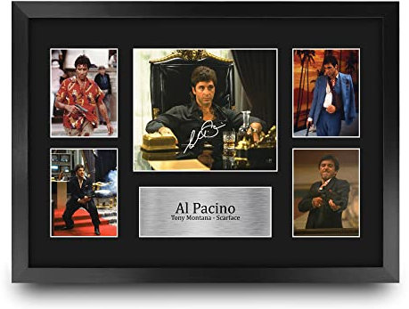 HWC Trading FR A3 Al Pacino Scarface Tony Montana Geschenke Geducktes Signiertes Autogramm Foto für Fans von Film Memorabilien - A3 Gerahmt