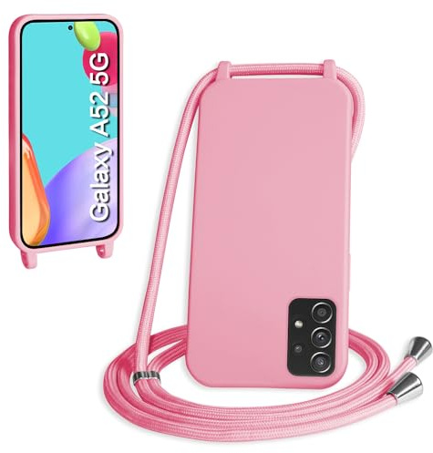 WenBaby Handykette für Samsung Galaxy A52/A52S Hülle mit Band,Handyhülle mit Schnur zum Umhängen Silikon Seil Necklace Schutzhülle mit Kordel Tasche Case TPU Bumper für Galaxy A52/A52S- Rosa