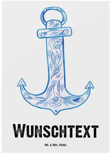 Mr. & Mrs. Panda Personalisierte Postkarte Anker Blau - Geschenke, Geschenkkarte mit Namen, Ansichtskarte, Karte, Tiere, Wunschtext, Einladung, Bedrucken