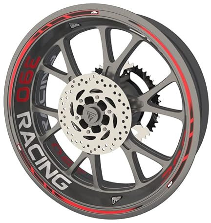 KTM 390R Racing Premium Qualität Felgenrandaufkleber Felgenband Felgenband Sticker Set für Motorrad KTM 390R Racing (2 Felgen) (Rot)