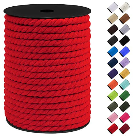 LEREATI Cuerda Macrame 8mm x 40m, Hilo de Macrame Cuerda Algodon Natural Soga, Hilo Grueso para DIY Manualidades, Macrame Pared, Cortina, Colgador de Plantas (Rojo)