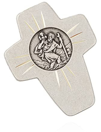 NKlaus 4,5cm Autoplakette 3D Christophorus im Kreuz diamantiert Selbstklebender Magnet 11426