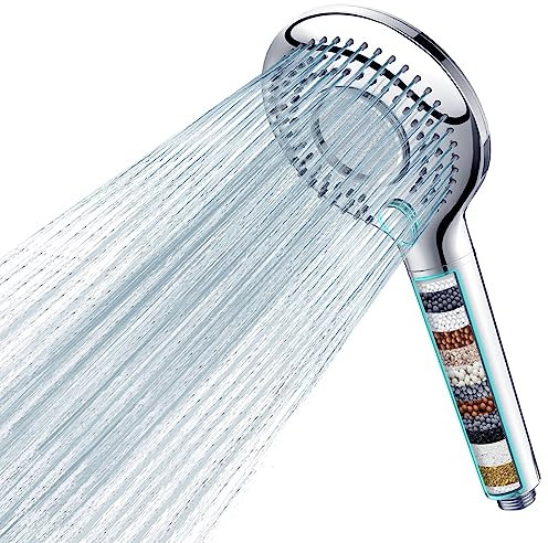 MEKO Antikalk-Duschkopf mit 15 Filterstufen, mit 1,5 m Schlauch, Duschfilter, 3 Strahlarten, Duschkopf spart Wasser, Hochdruck