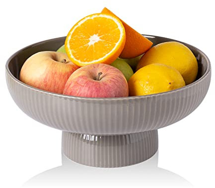 Magclay Obstschale aus Keramik mit Ablauflöchern, 25,4 cm großer Obstkorb mit multifunktionalem abnehmbarem Sockel, dekorative Obstschale für Tisch-Arbeitsplatte, Obst- und Gemüsehalter, Grau