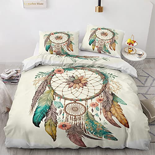 GEDAEUBA Traumfänger Bettwäsche 155x220 Sommer - Bettbezug 155x220 3 teilig, Wendebettwäsche und Kissenbezug 80x80, Weiche & Angenehme & Atmungsaktive Mikrofaser Bettwäsche-Sets mit Reißverschluss
