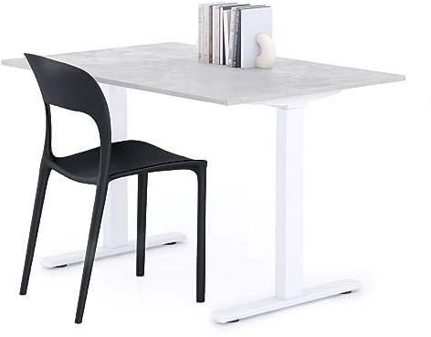 Mobili Fiver, Scrivania Fissa Clara 120x80 Grigio Cemento con Gambe Bianche, Nobilitato/Alluminio/Acciaio, Scrivania moderna per Ufficio