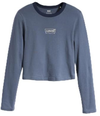 LEVIS Women's Graphic LS Ringer Mini Blues, Chrome Outline BW VI, 32