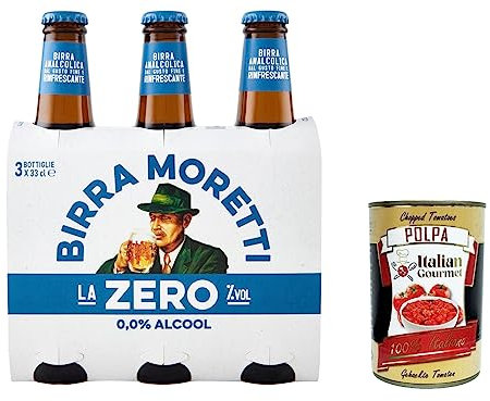 BIRRA MORETTI - Botellas de cerveza sin alcohol (24 unidades, 0 % alcohol, 0,33 l, 400 g)