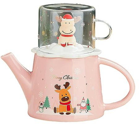 Set da tè alce di Natale carino cartone animato in ceramica carino fiore teiera per ufficio casa ristorante caffè casa da tè-Elk rosa