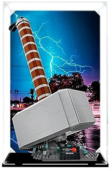 Acrylic Display Case for Lego Marvel Thor Hammer 76209,Showcase,Protect & Decorate Model with Dustproof Storage,Gift for Collectibles (Background A)