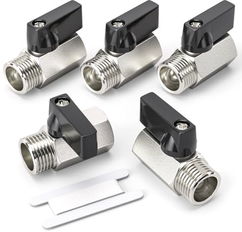 Bwintech 5 Stück 1/2 BSP Innengewinde x Außengewinde Messing vernickelt Mini-Kugelhahn Absperrhahn
