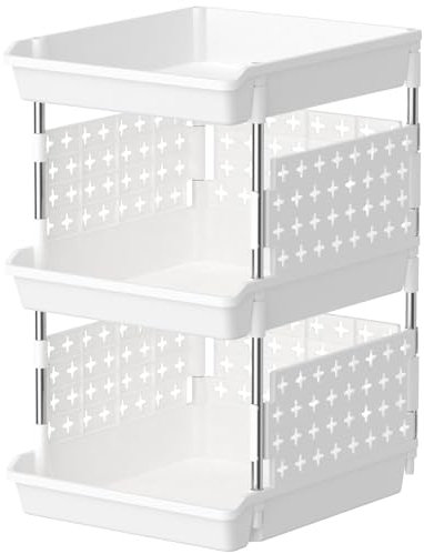 Lifewit Cestas apilables de almacenamiento, carrito de plástico de 3 niveles para cajones para armario y fruteros de cocina, organizador de almacenamiento, 35 x 30 x 54 cm, blanco
