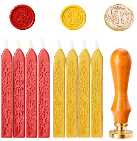 Siegelwachs Set - Personalisierter Stempel für Hochzeit, Briefsiegel - Gold und Rot