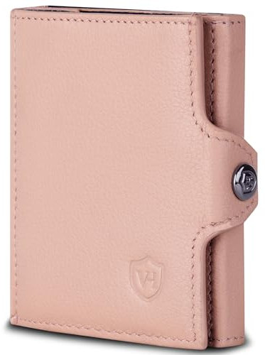 VON HEESEN Slim Wallet mit XL Münzfach & RFID-Schutz - Mini Geldbörse Herren & Damen - Kartenetui Kreditkartenetui - Portmonee Geldbeutel Portemonnaie klein Rose
