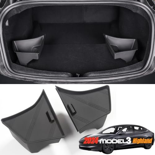Qlhshop For 2024 Tesla Model 3 Highland Trunk Side Storage Bins, TPE Trunk Organizer with Lid, Car Travel Essentials Inside Interior Waterproof Storage Box Accessories - 2 Pack