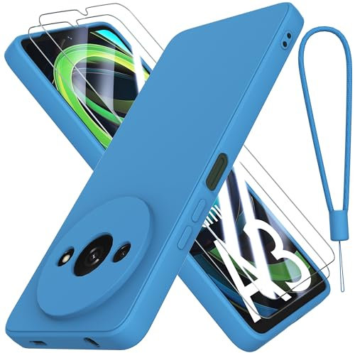 THIYUFUNS Case for Xiaomi Redmi A3 4G with 2 Tempered Glass Screen Protector, Silicone Slim Fit Shockproof Anti-Scratch Compatible with Xiaomi Redmi A3 4G - Blue