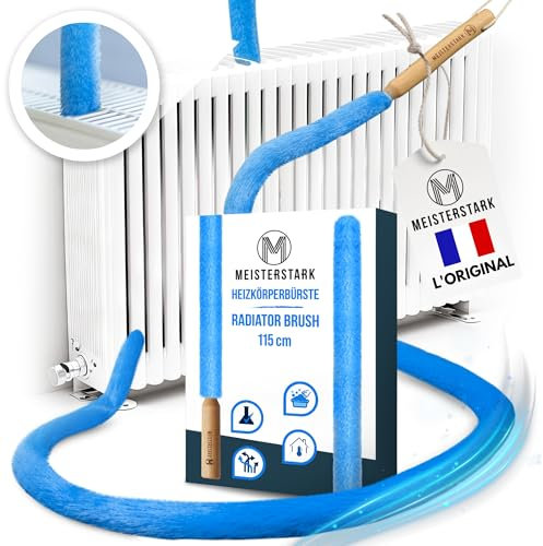 l'ORIGINAL Brosse Radiateur Longue 115cm I Brosse pour Radiateur sans Rayures I Plumeau Radiateur avec Housse Flexible et Lavable I Brosse de Nettoyage Radiateur pour Un Air Ambiant Agréable (Bleu)