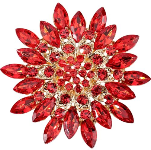 CRASPIRE Spilla A Forma di Rosa Cristallo Strass Fiore Floreale Rosso Decorativo Abito in Lega Spille per Donne Matrimonio Banchetto Cocktail Festa di Ballo Accessorio Gioielli Regalo