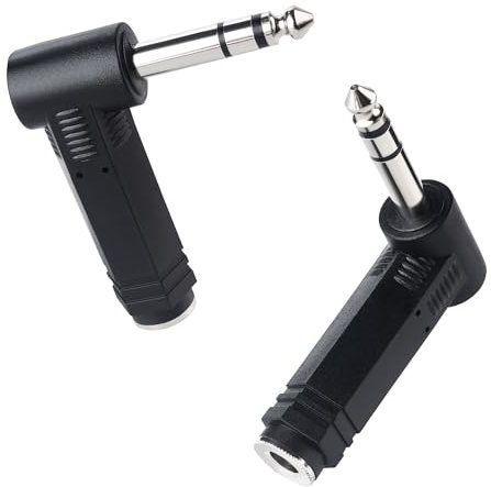 Cable Matters Paquete de 2 adaptadores de 1/4 TRS en ángulo Recto - Adaptador de 6,35 mm en ángulo Recto/Conector de Audio Recto a 1/4 TRS en ángulo Recto para Equipos de Audio Profesionales