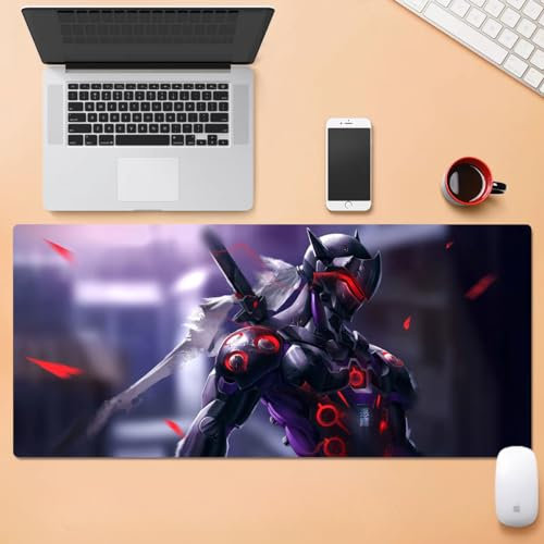 Overwatch Grand tapis de souris de jeu XXL et long, grand sous-main pour clavier complet, ordinateur portable, bureau avec bords cousus en caoutchouc antidérapant (Genji Shimada)