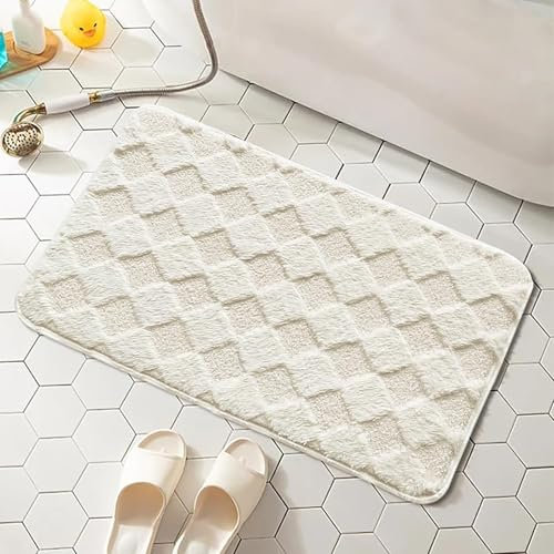 APROPHIC Tapis de Bain Blanc, Antiderapant en Absorbant, Lavable en Machine, Flocage Tapis Salle de Bain, pour Salle de Bains, Douche, Baignoire, 50 x 80 cm