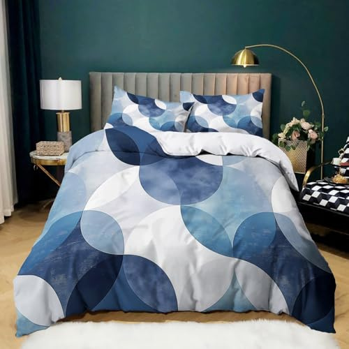 Bleu Parure de Lit 90 x 190 Motif géométrique Abstrait Housse de Couette Imprimé Microfibre Confortable Ensemble de Literie avec Fermeture Éclair et 2 Taies d'oreiller pour Garçon Fille