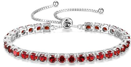 FANCIME Silber Armbnad Damen Tennis Armband mit Synthetisch Granat, Verstellbares Glitzer Tennis Armband Schmuck Geschenke für Damen Frauen Freundin Ehefrau Mutter