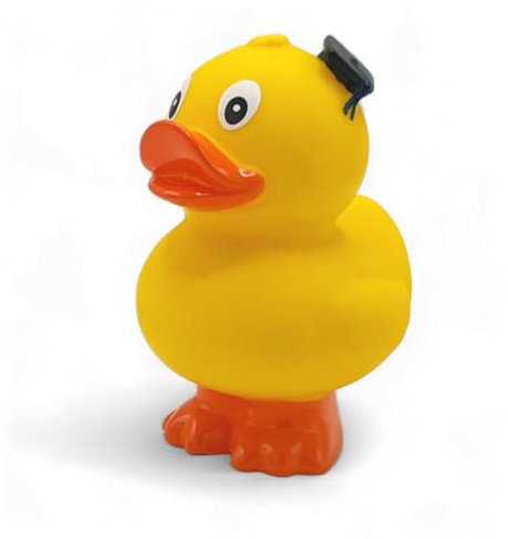 Quietscheente Paul Plansch MBA, eine original Badeente mit Doktorhut von SUPERLOTTI®, der Qualitätsmarke für Kinder! Nur echt in der Apfelbox!
