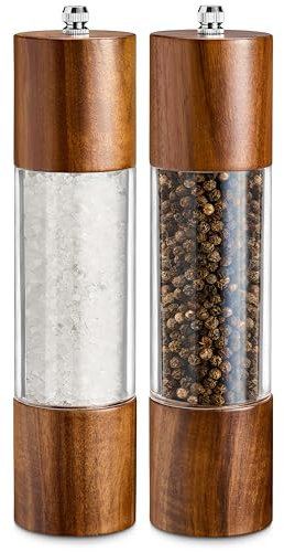 LINFELDT® 2er Set Salz und Pfeffermühle Holz - 21 x 5 cm - Salzmühle Keramikmahlwerk - Stufenlos Einstellbar - Salt Pepper Mill - Pfeffer und Salzmühle Akazie