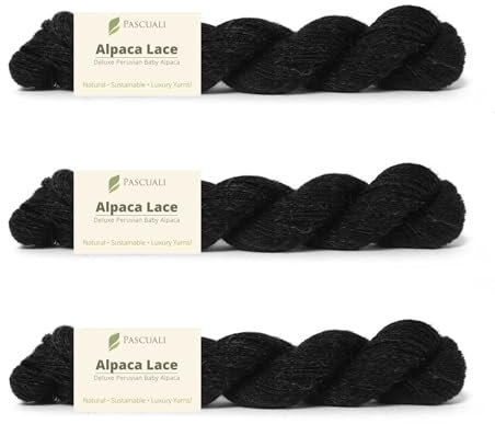 PASCUALI Alpaca Lace |Strickwolle aus 100% Alpakawolle, Alpaka Wolle zum Stricken und Häkeln, SET: 3 Stränge - 150g, Farbe:Schwarz 30