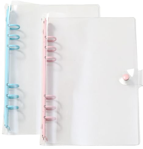 katmerio Ringordner A5 Ordner, 2 Stück Mini Transparente Ringmappe aus PVC, Nachfüllbares 6Ringe Ringordner mit Hülle, Regenbogen Notizbuch Planer Binder für Büro Schule (Rosa, Blau)