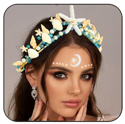 Fashband Seestern-Krone, Boho, Braut, Hochzeitstiaras und Kronen, Gold, Muschel, Stirnbänder, Meer, Stern, Strand, Hochzeit, Kopfbedeckung für Frauen