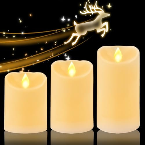 LED Kerzen, 3 Stück Flammenlose Teelichter Kerzen, Batteriebetriebene Flackernde Kerzen, Outdoor LED Kerze Warmweiße LED Teelichter für Hochzeitsdekoration, Valentinstag, Halloween, Weihnachten