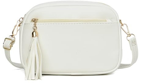Tassel Crossbody Bag for Women Small White Handbag Ladies Handbags Shoulder Bags with Zip Pockets