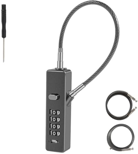 Kabel-Zahlenschloss, Zinklegierung, 4-stelliges Kabelseil, Passwortschloss mit 3 Drahtseilen, wetterfest, Gepäckdraht, Vorhängeschloss, zurücksetzbar, Fahrrad-Sicherheitskabelschloss für Reisekoffer