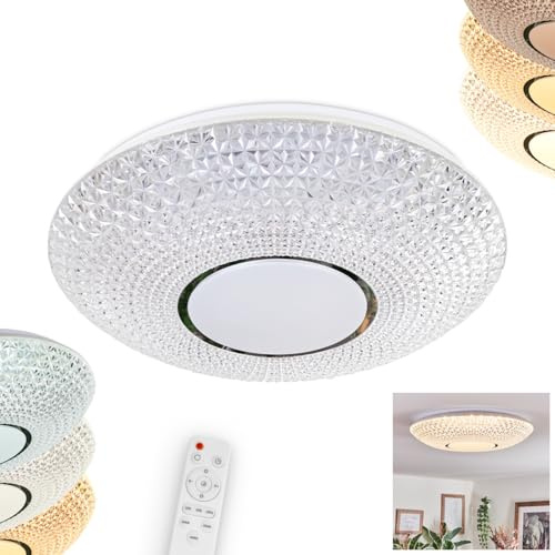HOFSTEIN LED Deckenleuchte Curin, dimmbare Deckenlampe aus Metall/Kunststoff/Glas in Weiß/Klar mit Glitzereffekt u. Fernbedienung, (Ø 50cm), CCT einstellbar, Esszimmer, Wohnzimmer, Schlafzimmer, Küche