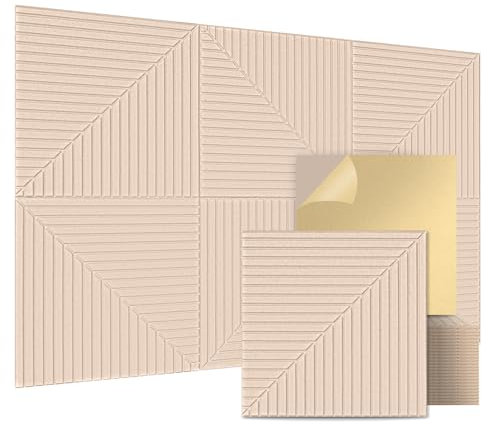 Art3d 6-Pack Self-Adhesive Acoustic Wall Panels for Home Décor, 24 x 24 Inch Soundproofing Panels for Office Studio Bedroom - High Noise Absorption Polyester Fiber, Camel